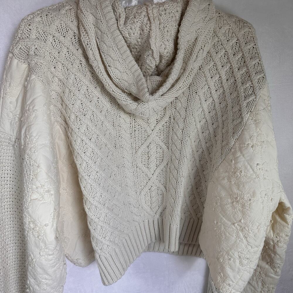 POL IVORY BOHO Y2K QUILTED THICK SWEATER JACKET PULLOVER SZ L BAGGY BTS BTC Y2K
